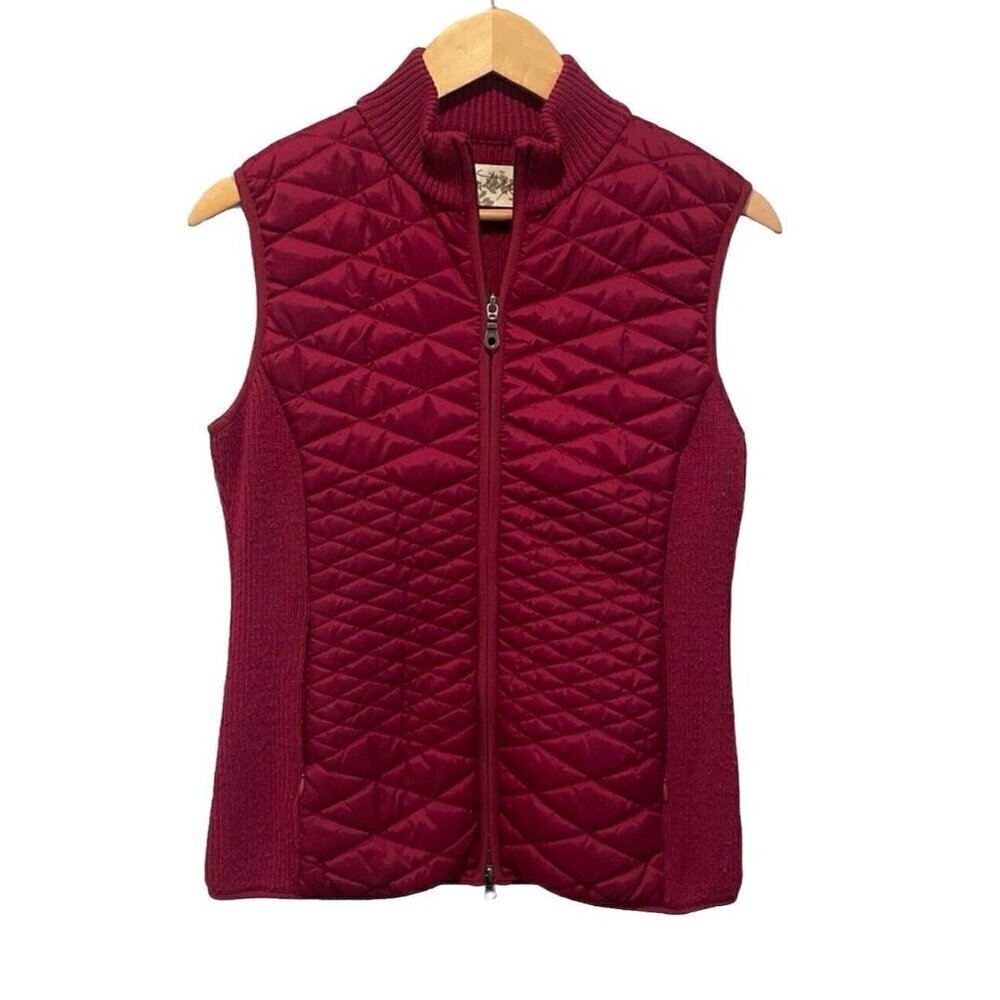 Aventura Vest Medium Puffer Quilted Wool Zip Women Pink Maroon Wool Sweater Back